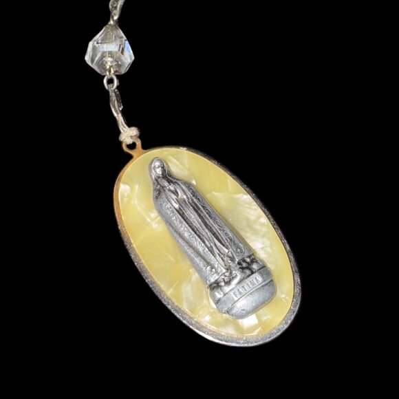 Vintage Religious Rosary Virgin Mary Mother of Pearl Clear Acrylic Germany - Picture 4 of 6